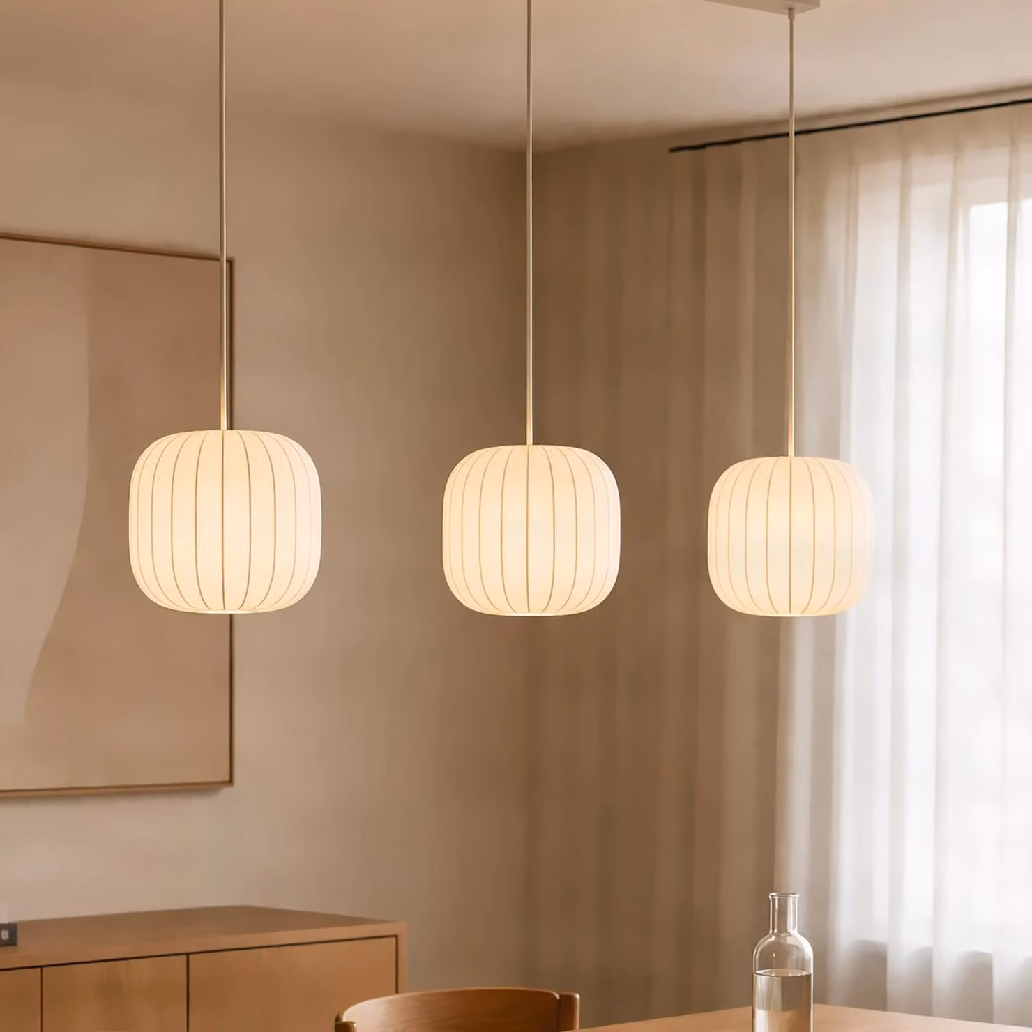 Lampada a sospensione Bridget Lucande, dimmerabile, Bianco / Opale, Soggiorno / Sala da pranzo, Tessuto / Stoffa / Seta, Scandinavo, Lampada a sospensione