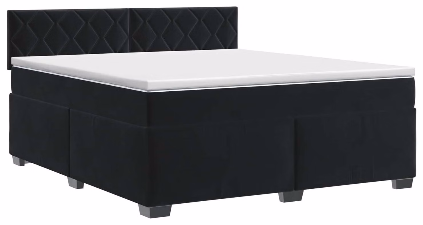 Letto con rete a molle e materasso, colore nero, dimensioni 180 x 200 cm, rivestito in velluto