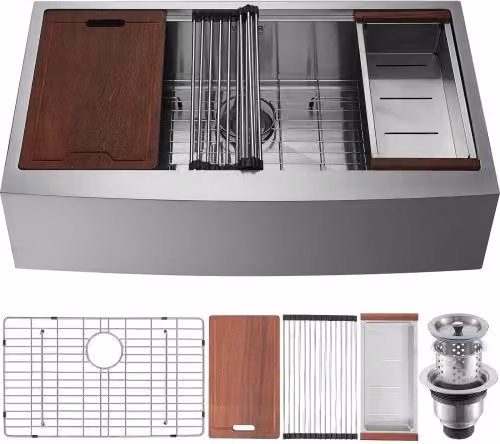 Lavello da cucina sottopiano VEVOR in acciaio inox 304 color argento con vasca singola, tagliere e scolapiatti, L: 76 cm, P: 56 cm, H: 23 cm