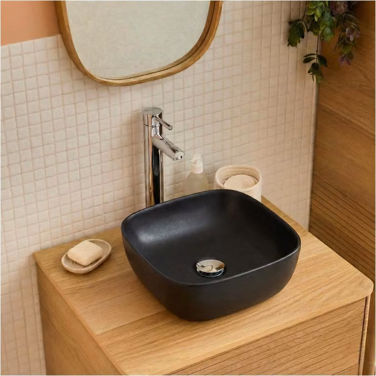 Lavabo da appoggio quadrato in Vetroceramica Diego