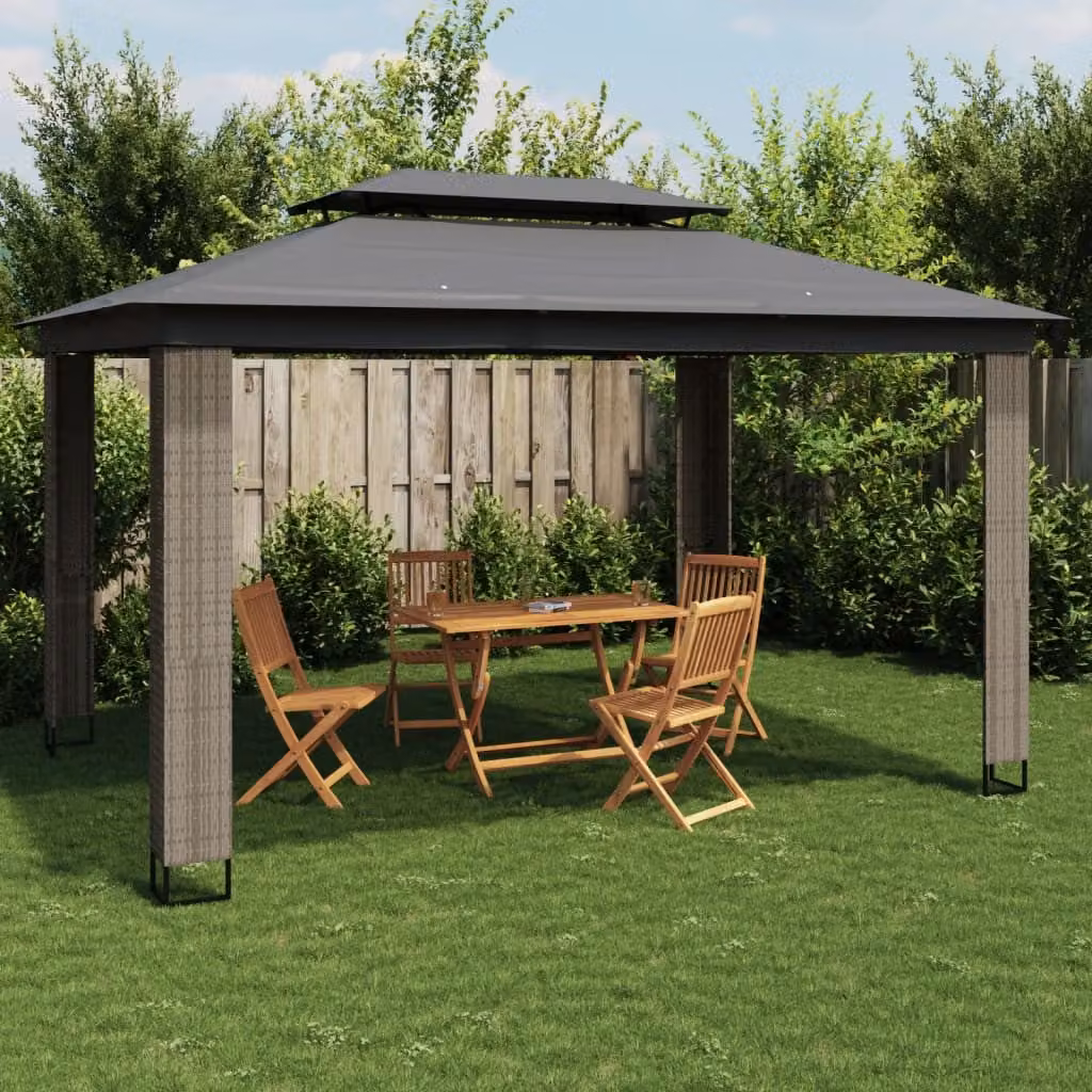 Gazebo vidaXL con Tetto Doppio in Acciaio e Poliestere, Colore Antracite, L: 394 cm, P: 296 cm