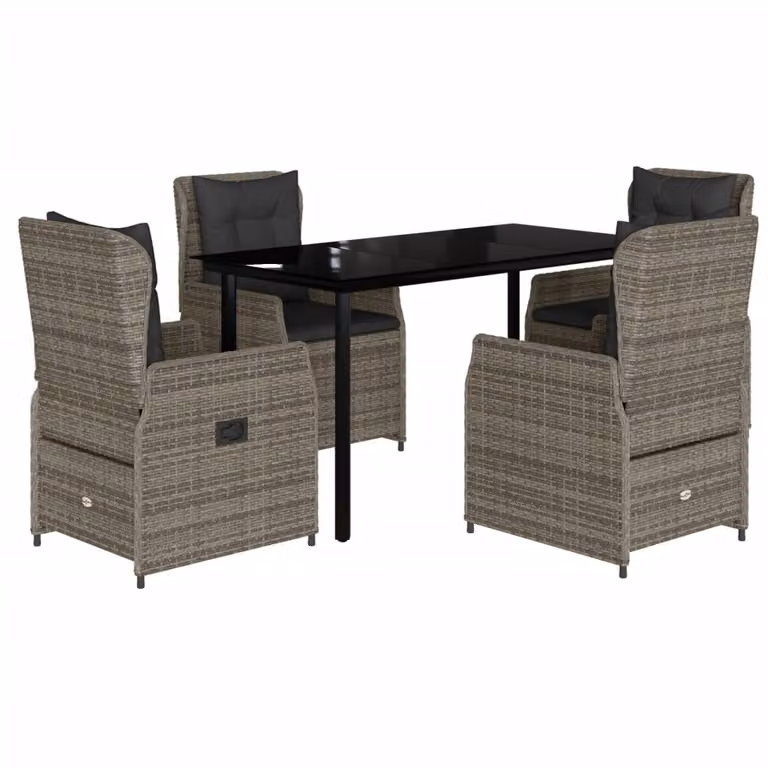 Set da Pranzo da Giardino 5 pz con Cuscini in Polyrattan Grigio