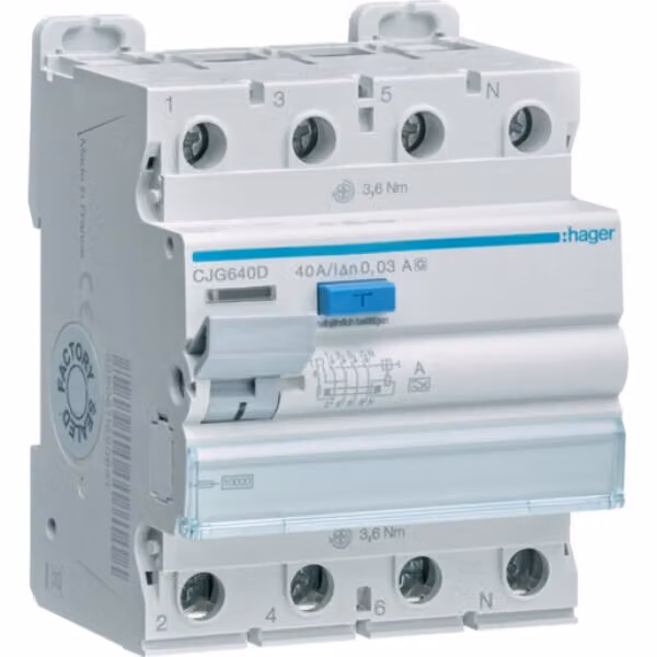 Hager FI-SCH. 4P 10KA 40A 30MA A/G (CJG640D)