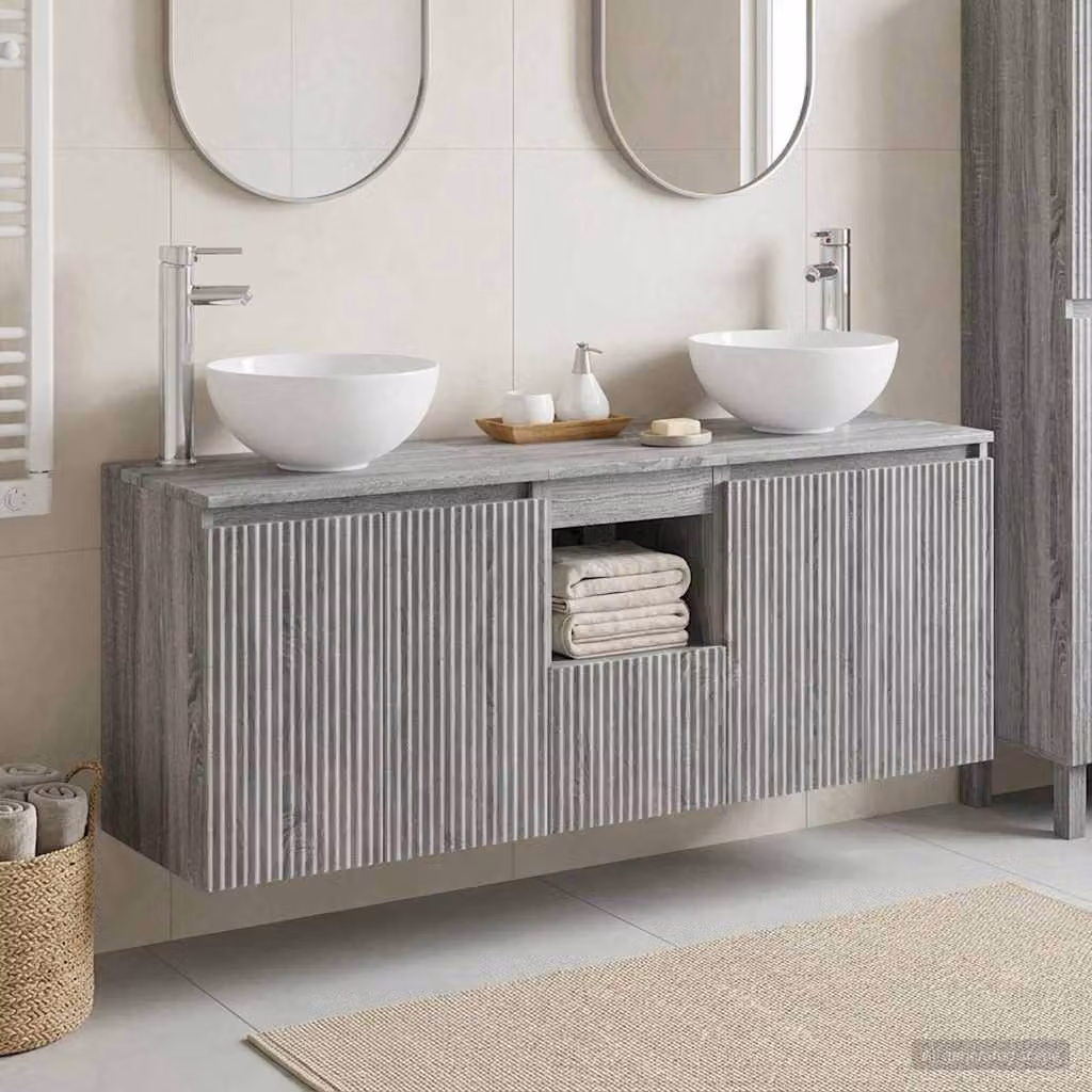 Set di 3 mobili da bagno vidaXL in stile minimalista grigio L: 129 cm, P: 41 cm, H: 80 cm