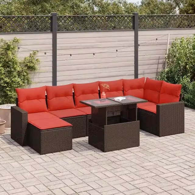 Set Divani Giardino 8 pz con Cuscini Marrone Polyrattan Acacia 3326365