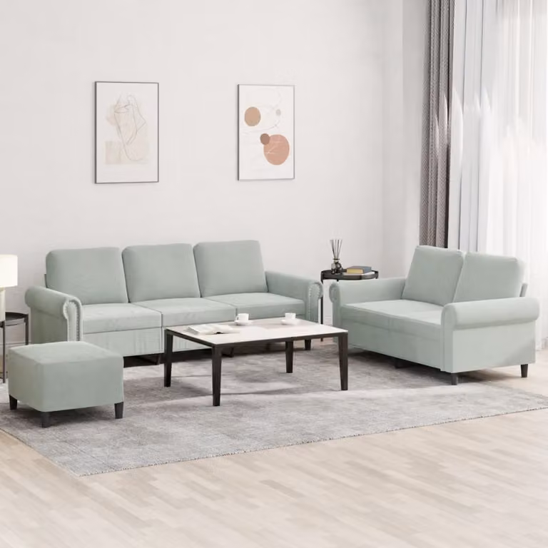 Maison Exclusive - Set divano a 3 posti con cuscini in velluto grigio chiaro