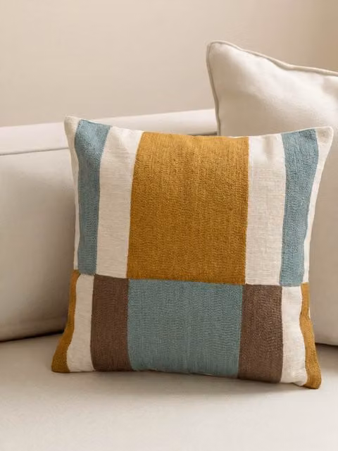Cuscino quadrato Eilo Kenay Home in cotone a righe, lavabile, L 45 x P 45 x H 45 cm, multicolore bianco blu