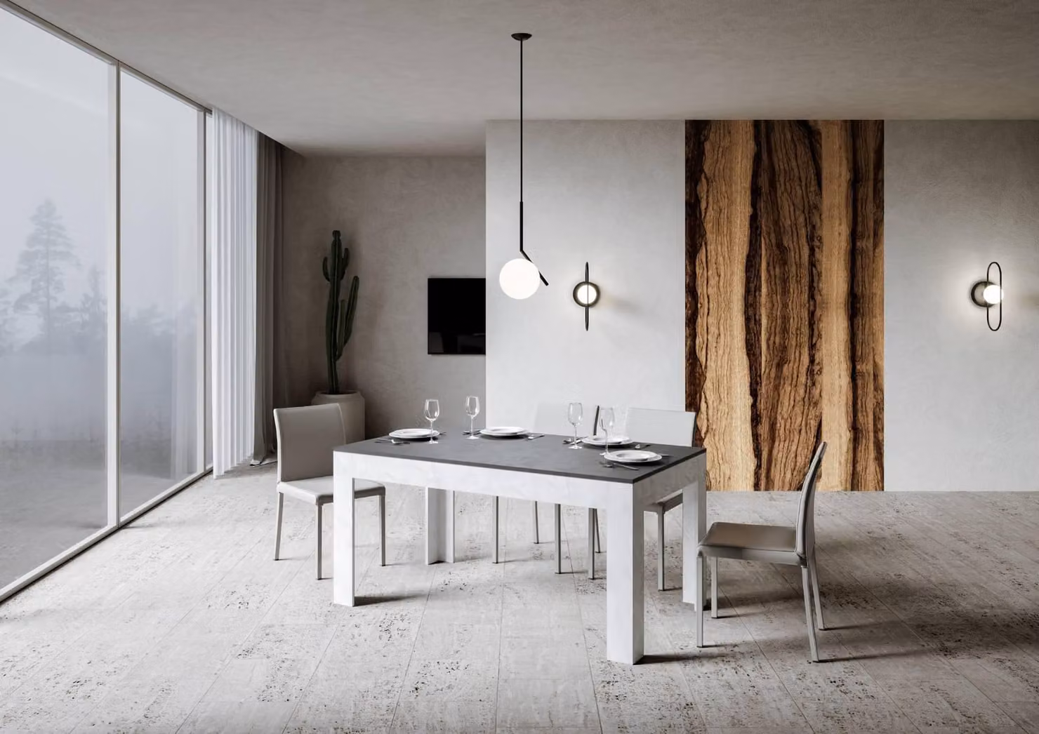 ITAMOBY - Tavolo allungabile 160/220x90 cm Bibi Mix piano antracite spatolato - base bianco spatolato