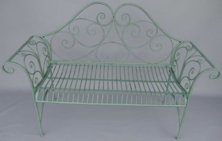 Casa Padrino Panca da giardino in stile liberty verde rustico 137 x 49 x h. 96 cm - Panca nostalgica - Arredo Giardino e Patio