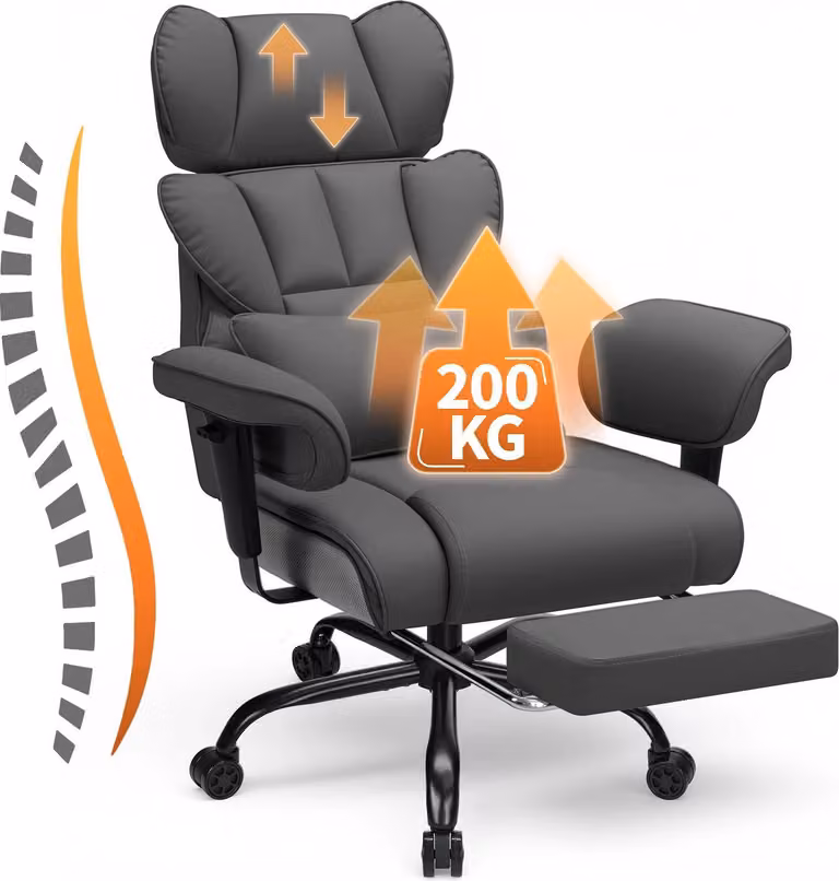 Sedia da gaming, sedia da ufficio - Sedia ergonomica per ufficio - Portata massima di 200 kg - Imbottitura del sedile con molle insacchettate - Altezza regolabile - Sedia girevole - Grigia
