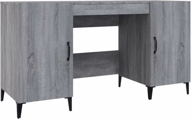 Scrivania da Computer Rettangolare Grigia in Legno e Metallo L: 140 cm, P: 50 cm, H: 75 cm