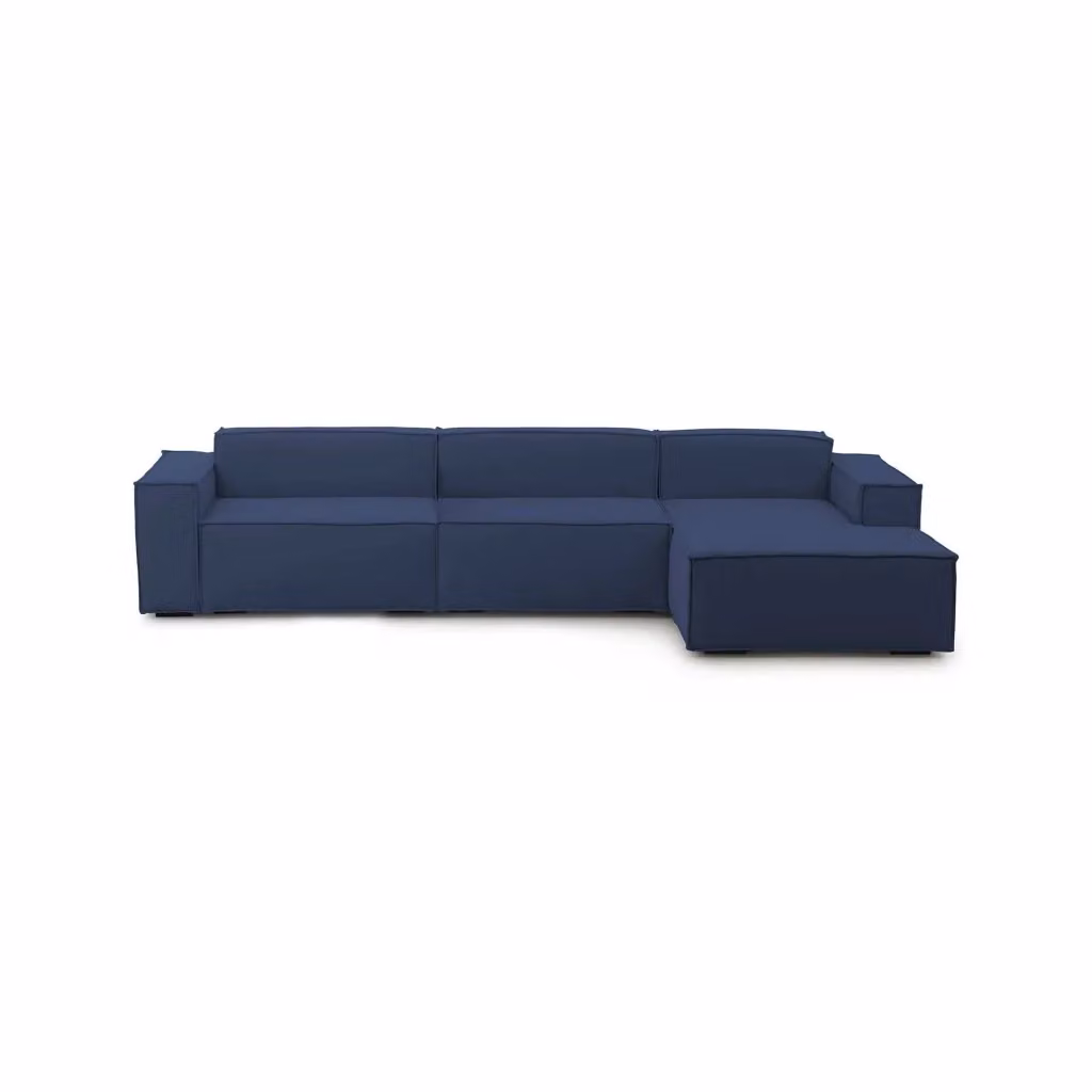 Divano componibile Asvaldo Talamo Italia, Sofà moderno a 4 posti con penisola destra, Rivestimento in tessuto blu con funzione letto e coperture rimovibili, L: 340 cm, P: 170 cm, H: 70 cm – 2