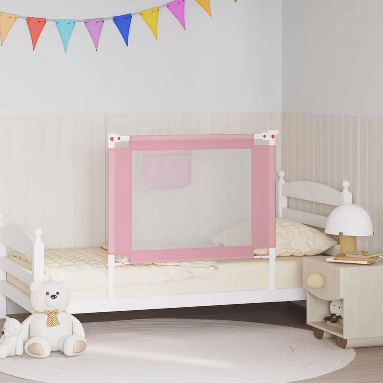 Sponda Letto di Sicurezza per Bambini vidaXL Rosa in Tessuto e Metallo L: 90 cm, H: 25 cm