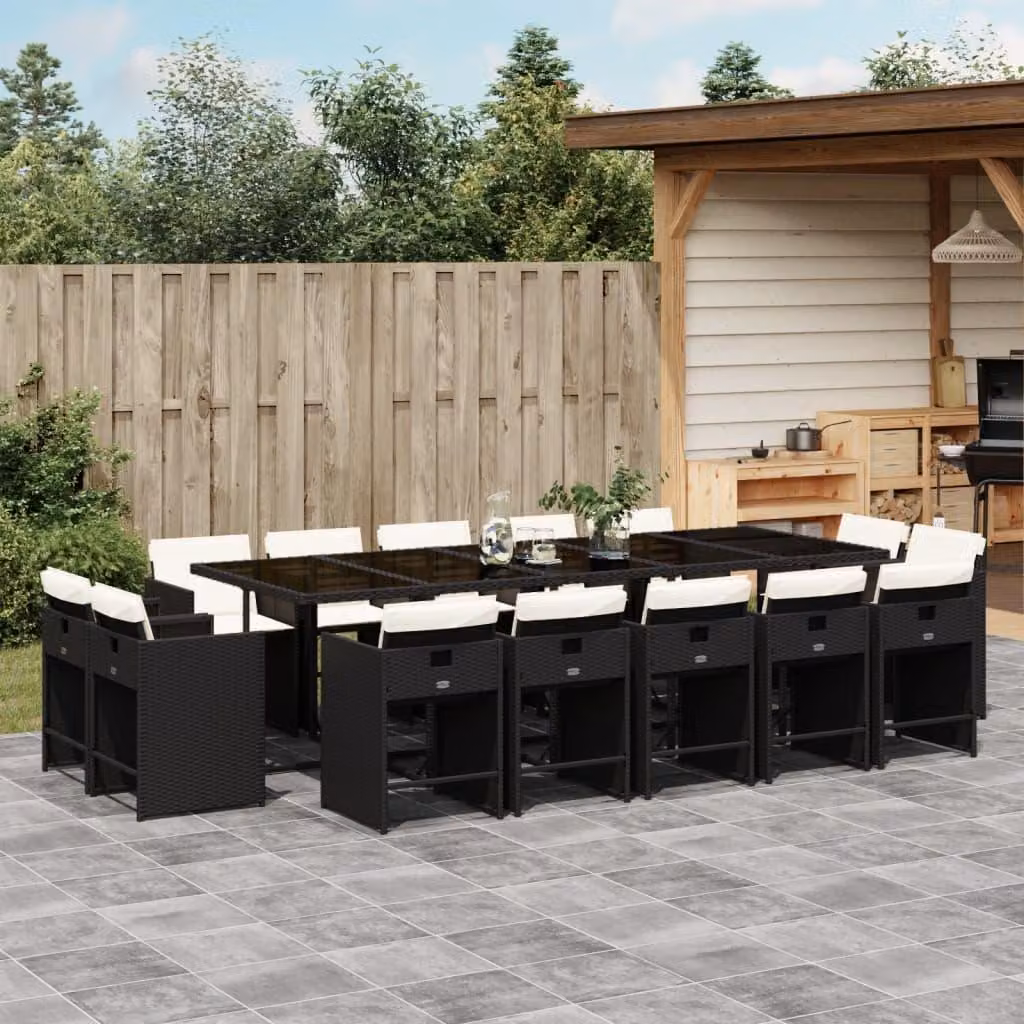Maison Exclusive - Set da Pranzo da Giardino 15 pz con Cuscini Nero in Polyrattan