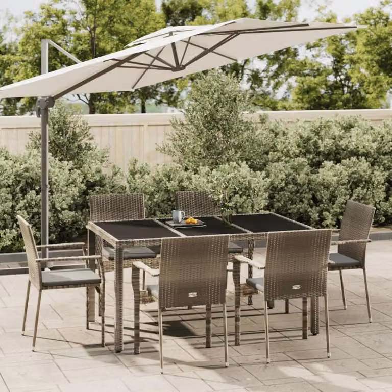 The Living Store Set da pranzo da giardino 7 pezzi con cuscini in poly rattan grigio