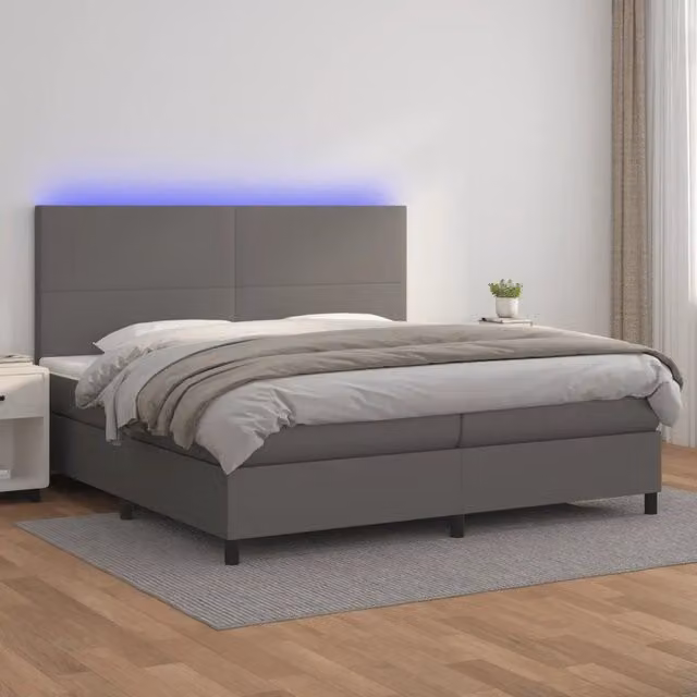 Letto con giroletto a molle, materasso ibrido e illuminazione LED vidaXL, Grigio, L/P: 200 x 200 cm