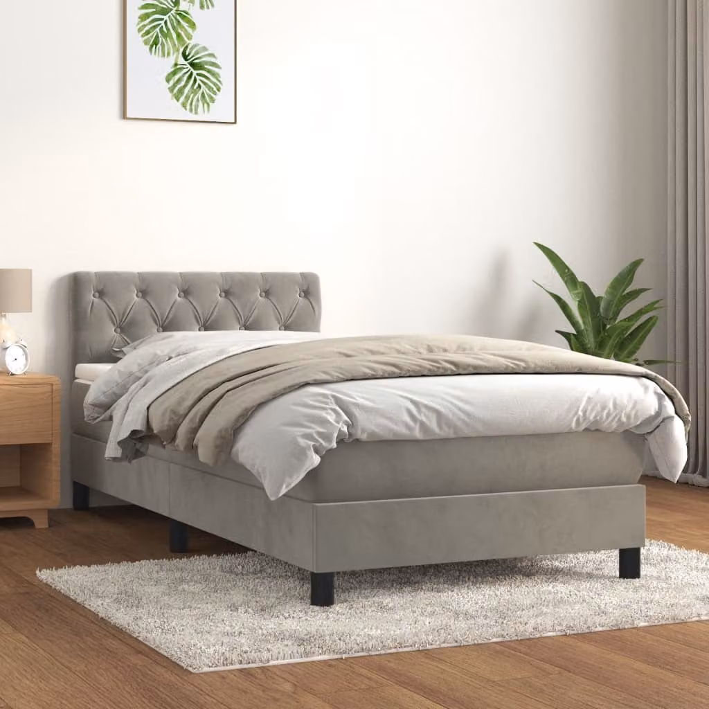 vidaXL Letto Ibrido con Giroletto a Molle e Materasso in Velluto Grigio Chiaro L/P/H: 200 x 80 x 78 cm