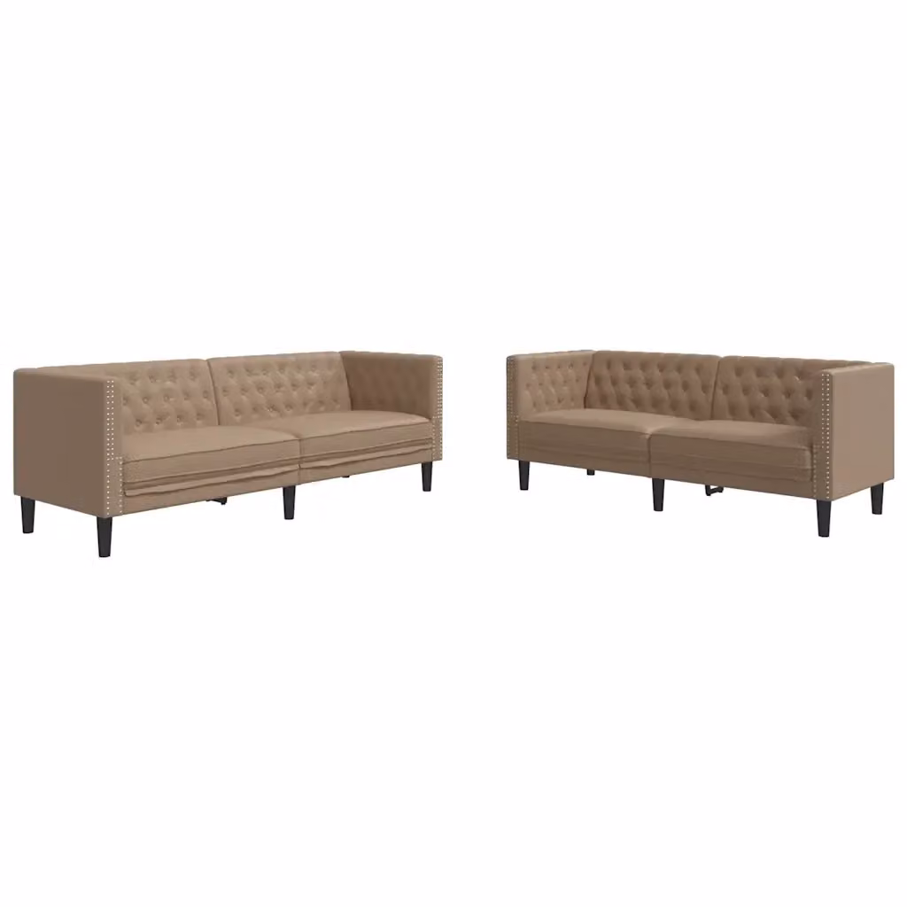 Set di 2 Divani Chesterfield vidaXL in Similpelle Beige per Soggiorno – 2