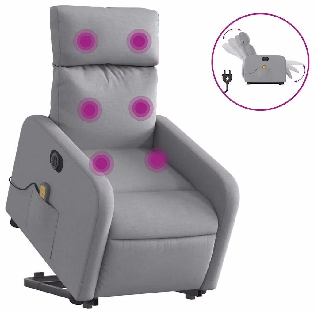Poltrona alzapersona elettrica con massaggio vidaXL in tessuto grigio per anziani con braccioli – 2