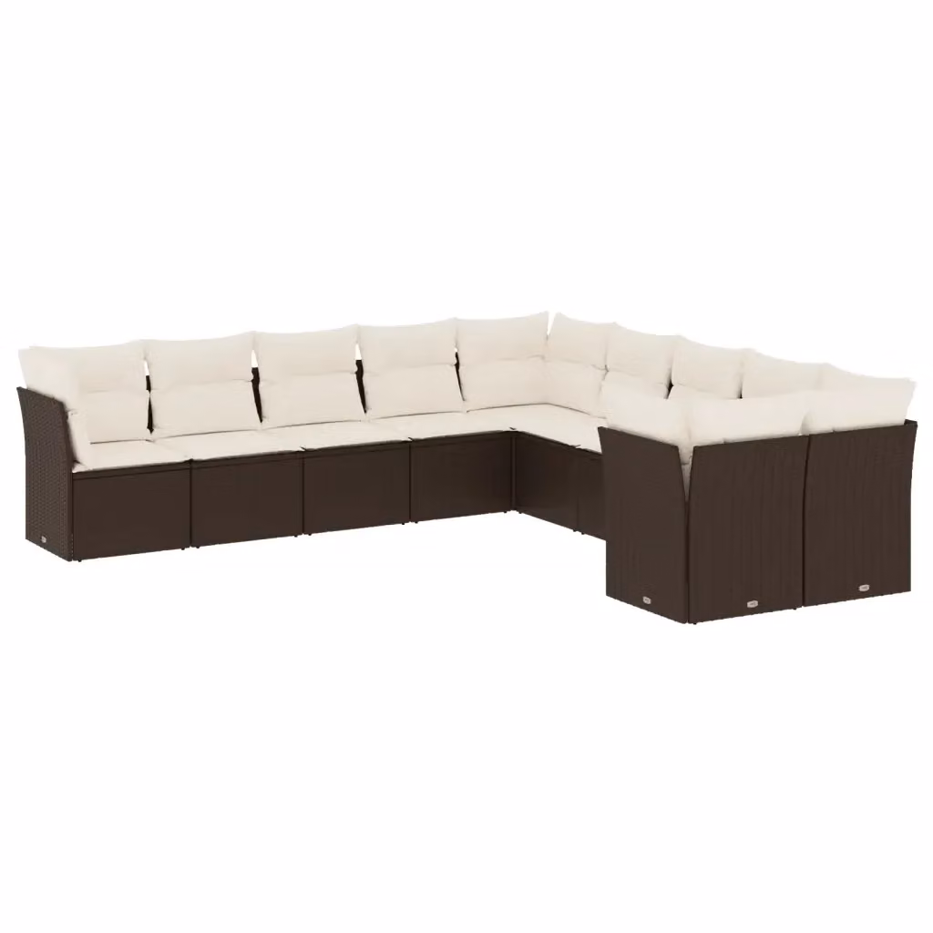 vidaXL Set Divani da Giardino a L con Cuscini Marrone e Bianco in Polyrattan e Metallo – 2