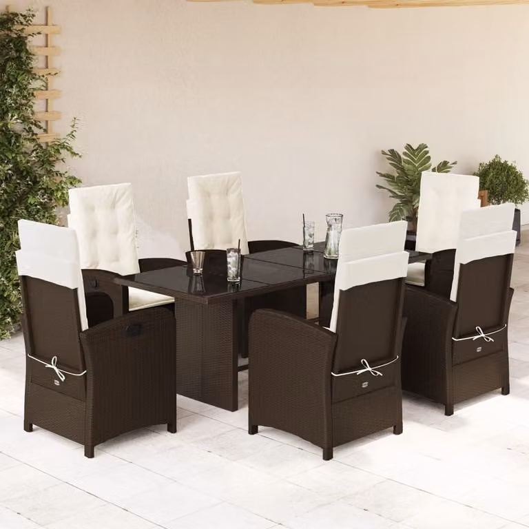 Maison Exclusive - Set da Pranzo da Giardino 7pz con Cuscini in Polyrattan Marrone