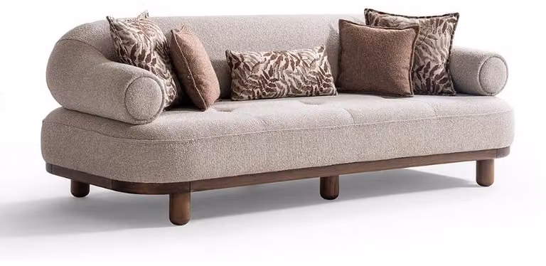 Beiger Polster Dreisitzer Wohnzimmer Designer Textilsofa Sitzsofa