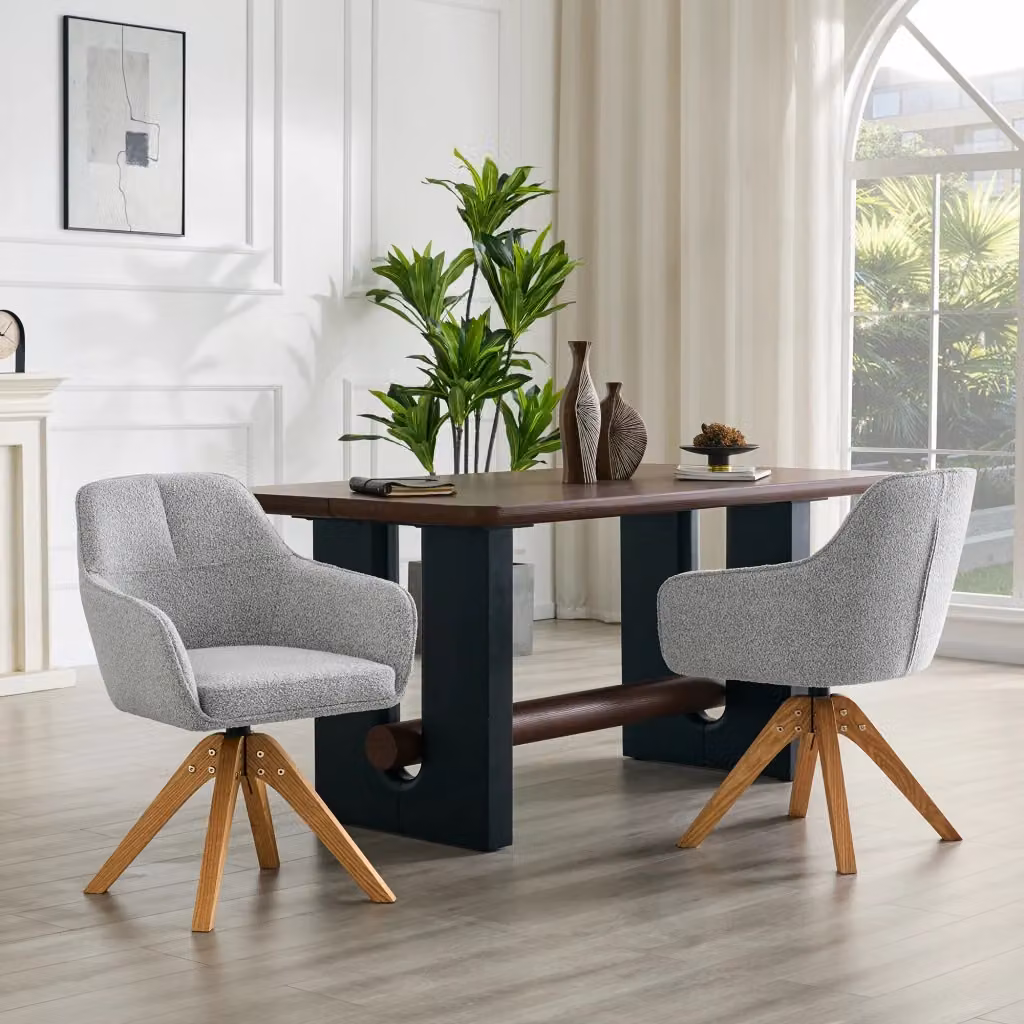 Set di 2 sedie da pranzo Chicfurn girevoli a 360° con braccioli e schienale ergonomico in tessuto grigio e legno di quercia – 2
