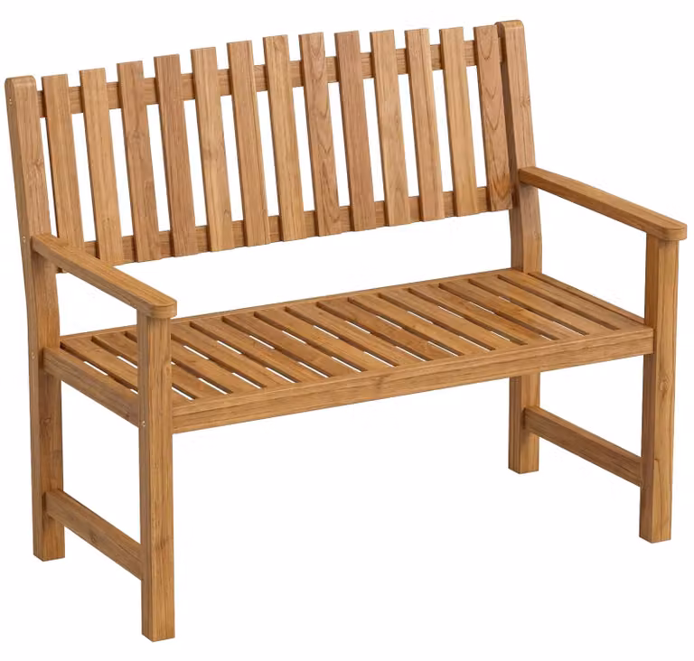 Panca da giardino in acacia, per 2 persone, con braccioli | Colore: legno naturale | Dimensioni: 112x64x92 cm