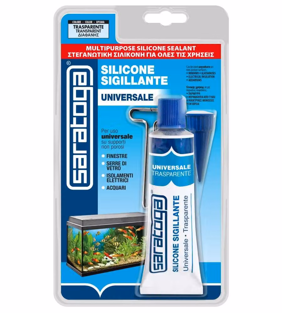 Saratoga Silicone Acetico Trasparente 60 ml - Sigillante Universale per Vetro e Legno