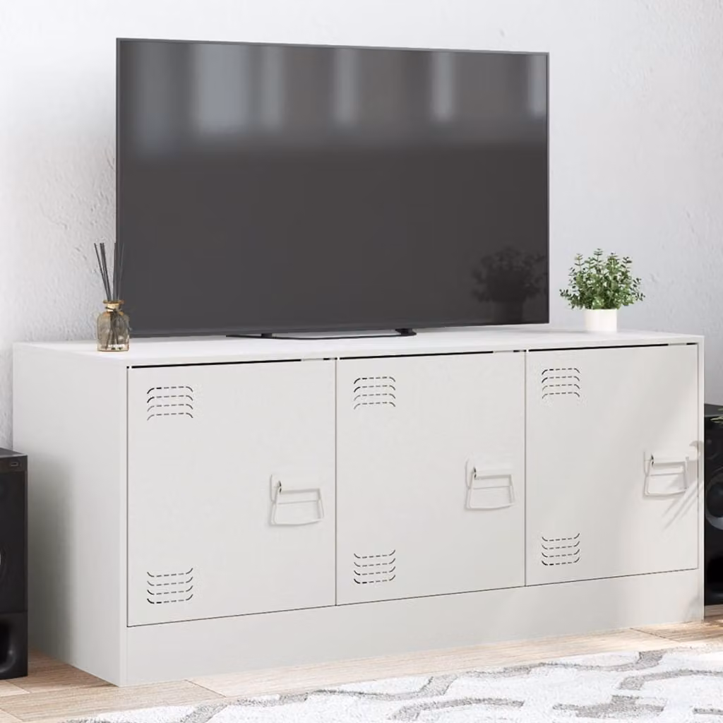 vidaXL Mobile Porta TV Bianco in Metallo con Ruote L: 99 cm, P: 39 cm, H: 44 cm