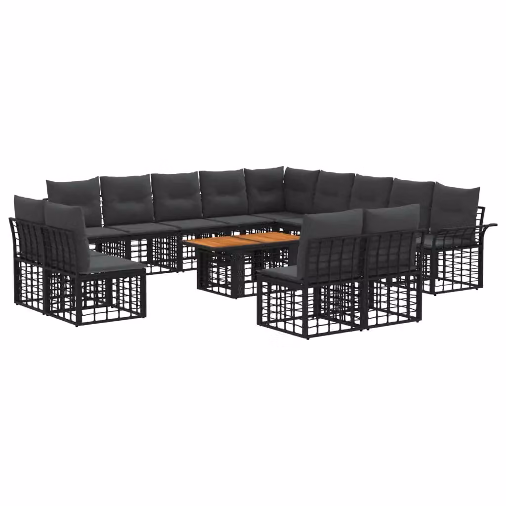 Set Divano da Giardino Moderno vidaXL in Polyrattan con Cuscini Nero e Grigio – 2