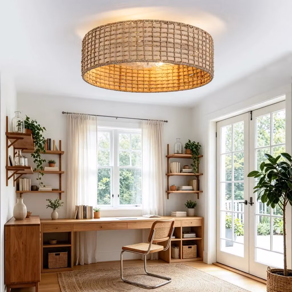 Ventilatore da soffitto in rattan con luce LED e telecomando, colore marrone e rame, diametro: 53 cm – 2