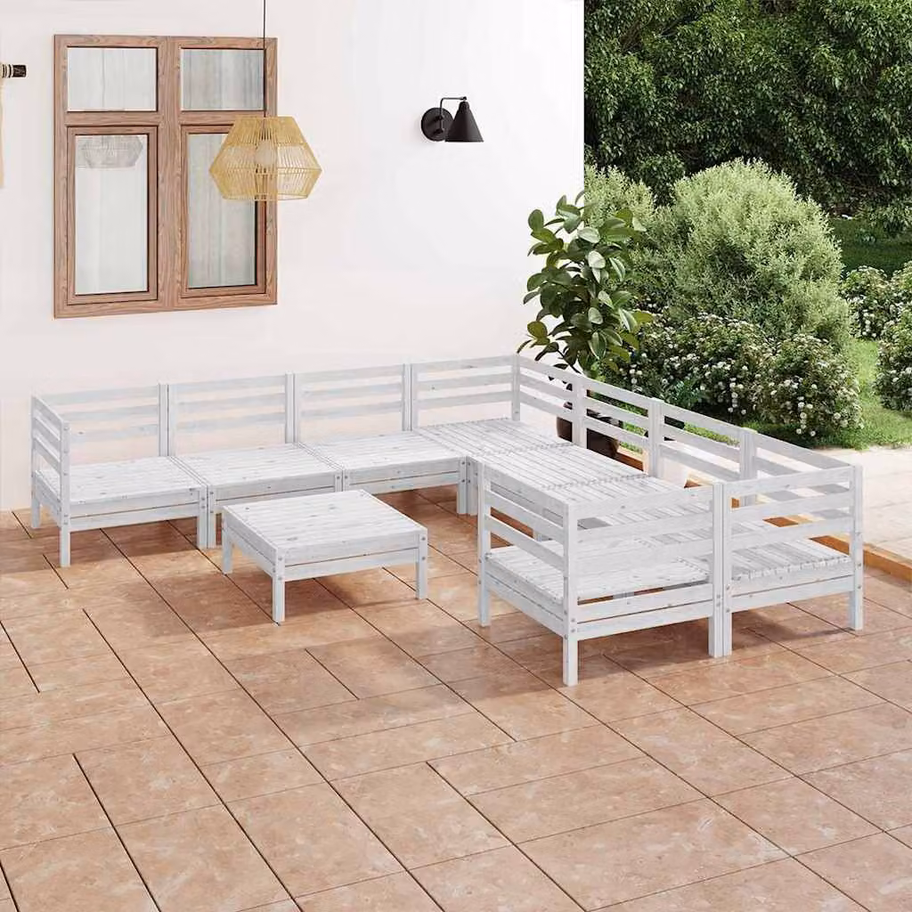 vidaXL Set Salotto da Giardino 9 pz in Legno di Pino Bianco con Cuscini e Forma a L