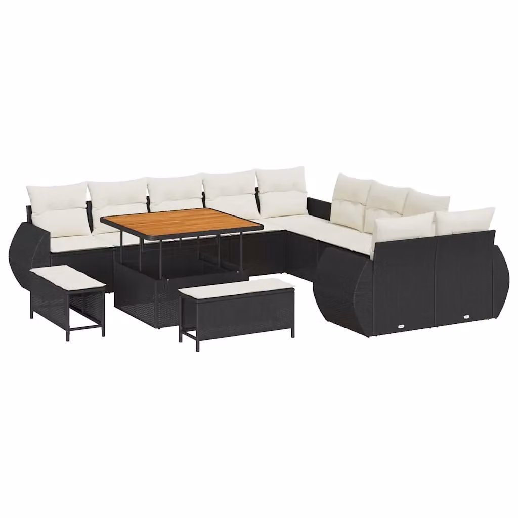 vidaXL Set Divano da Giardino Moderno 13 Posti con Cuscini Nero e Beige in Acciaio Verniciato a Polvere – 2