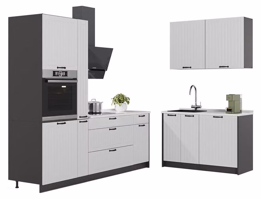 Cucina Vicco Fame-Line Bianco rustico/Antracite 220 x 120 cm, PL Rovere, Model 64969