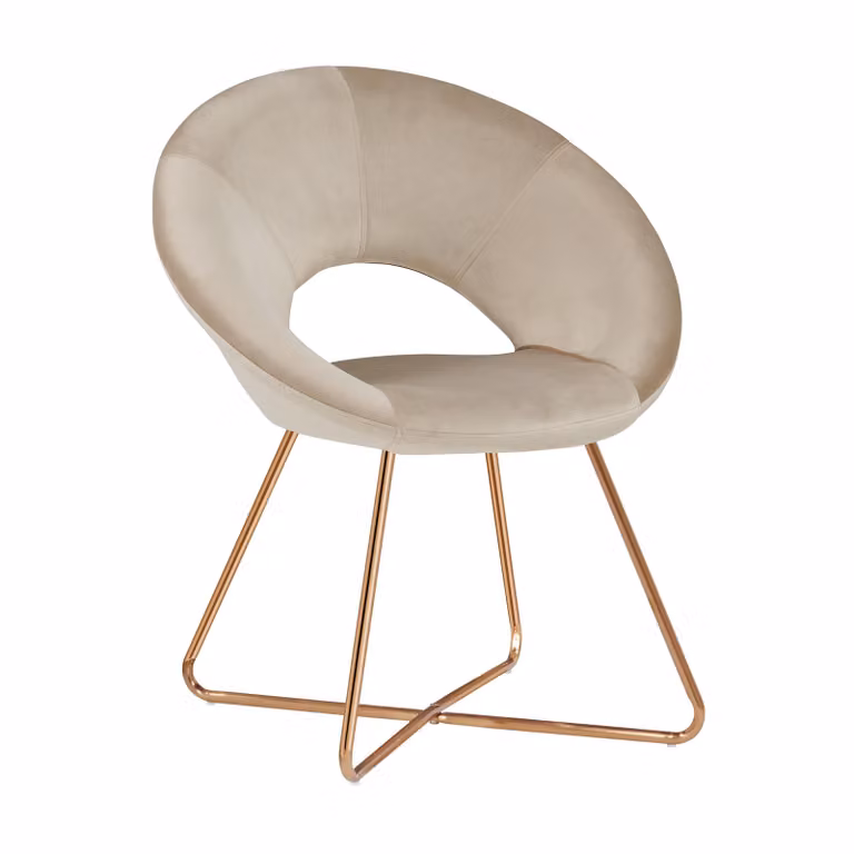 Duhome sedia da sala da pranzo sedia da toilette sedia da soggiorno poltrona in velluto sedia da cucina sedia imbottita con gambe in metallo dorato, beige
