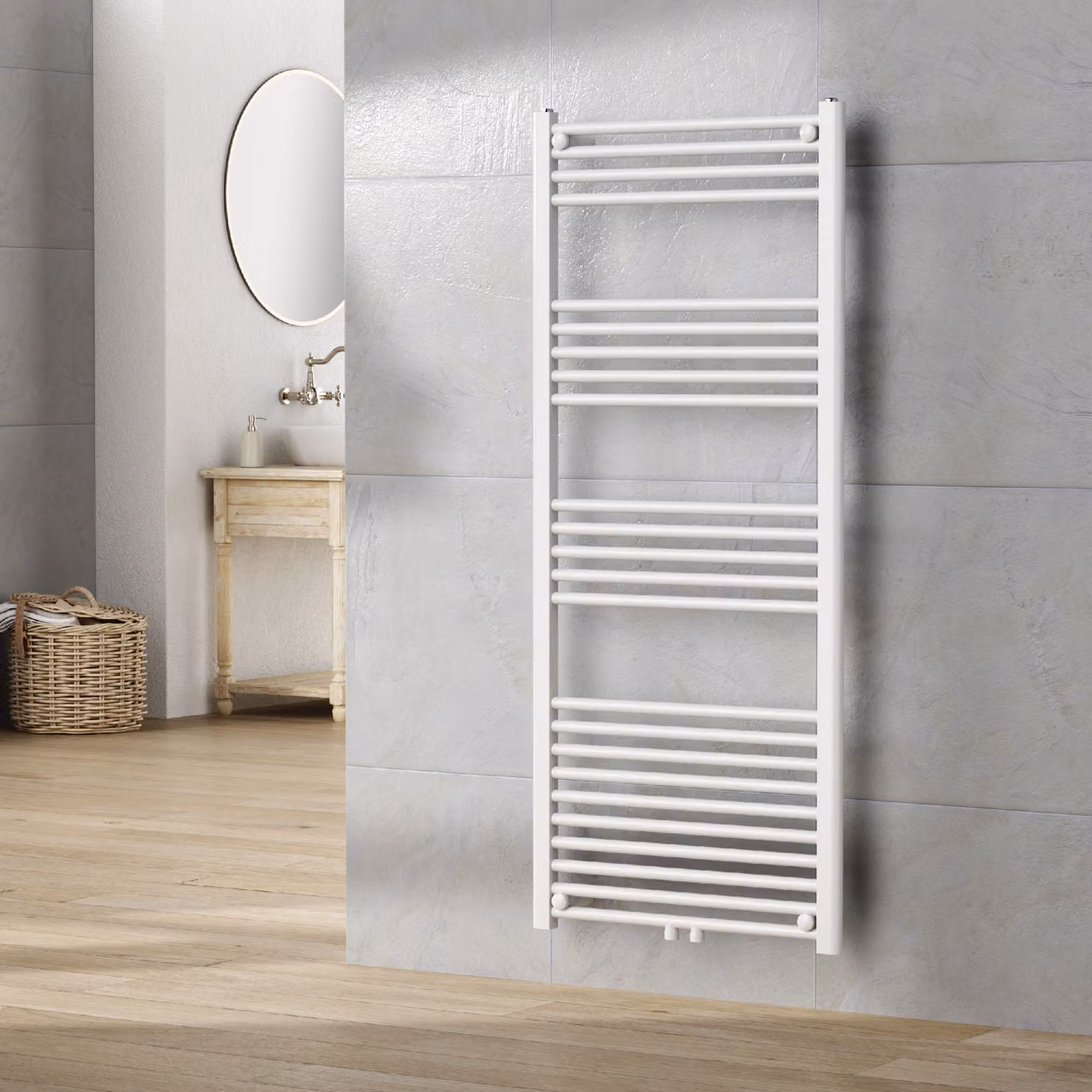 Radiatore per asciugamani 'Voss' con 24 aste in acciaio 140 x 60 cm Bianco