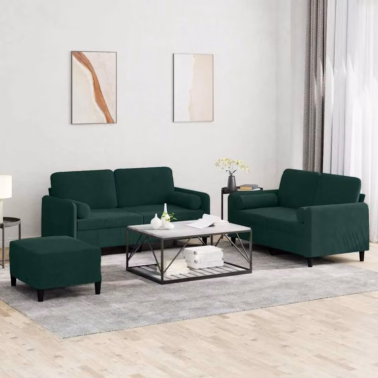Set di divani 3 pezzi vidaXL in velluto verde con cuscini per il tuo soggiorno