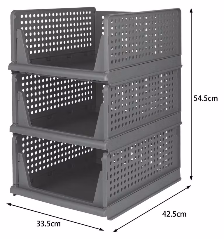Set di 3 contenitori per abiti - Scatole pieghevoli e impilabili per l'armadio - Organizer per cassetti, dimensione L - Materiale: plastica PET+PE - Colore: grigio