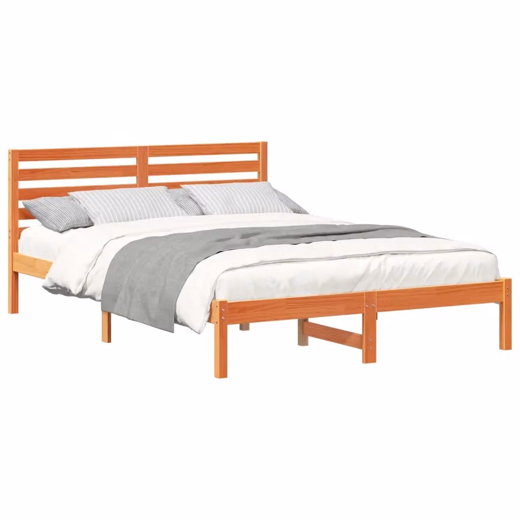 Struttura letto moderna in pino massello marrone cerato vidaXL L/P/H: 145.5 x 200 x 215.5 cm – 2