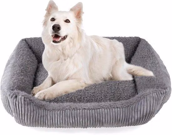 Cuccia per cani di taglia media, panca in peluche lavabile con rivestimento in velluto a coste, antiscivolo, grigio chiaro, 89 x 63 cm