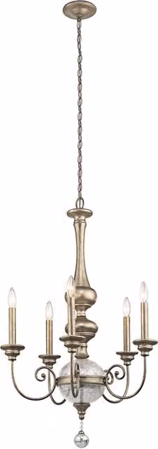 Lampadario Classico Rosalie Acciaio Oro Sterlina 5 Luci E14