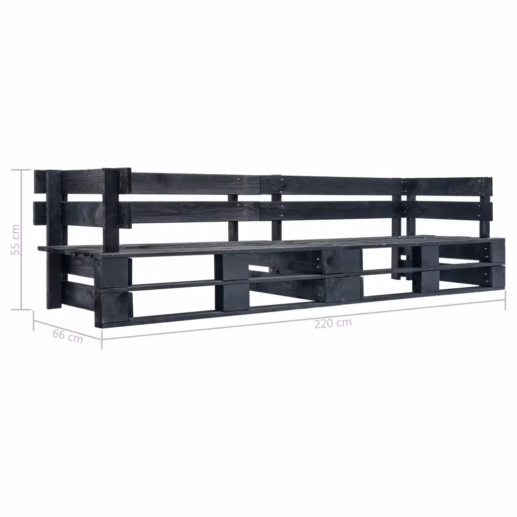 Divano da giardino a 2 posti vidaXL in legno di pino trattato nero L: 220 cm, P: 55 cm, H: 66 cm – 2