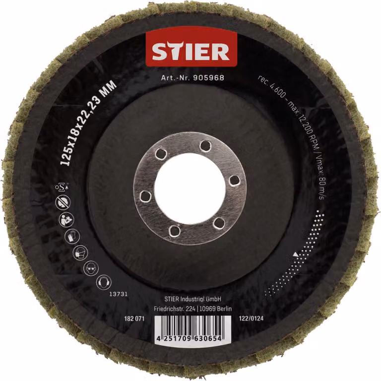 STIER Dischi abrasivi a ventaglio in tessuto non tessuto 125 x 18 x 22,23 mm medi 5 pezzi.