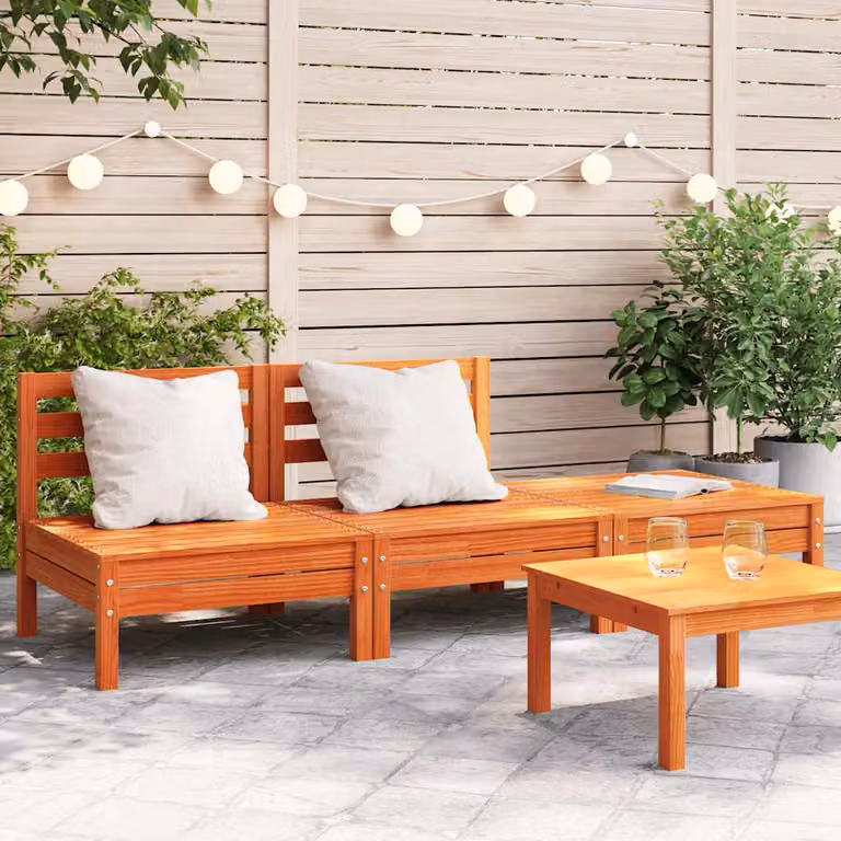 vidaXL Divano da Giardino a 3 Posti in Legno di Pino Cerato Marrone con Cuscini