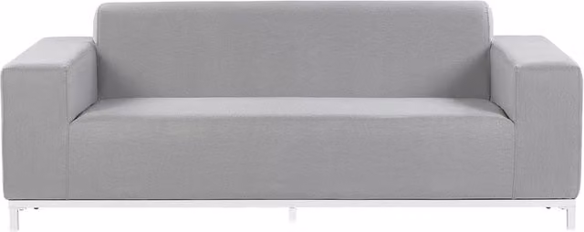 Divano da giardino Beliani con cuscini in tessuto grigio resistente ai raggi UV e gambe in alluminio bianco opaco per esterni e interni