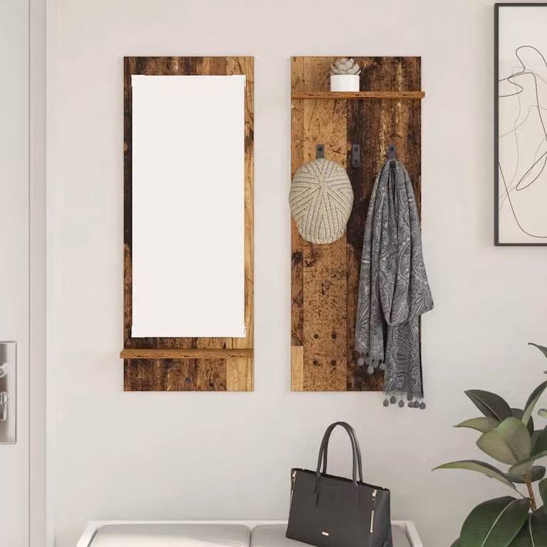 vidaXL Appendiabiti a muro in legno vecchio marrone L: 70 cm, P: 10 cm, H: 90 cm