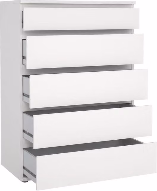 Cassettiera in Kit Bianca 77 x 40 x h 107 cm a 5 Cassetti con Guide in Acciaio Nova