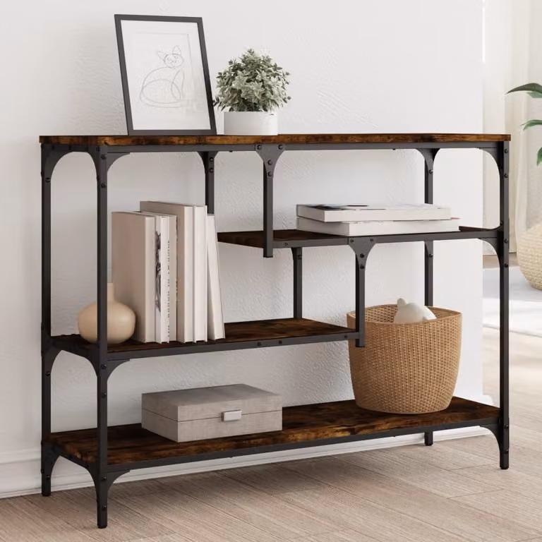 vidaXL Tavolo Consolle in Legno Rovere Fumo, Design Industriale, L/P/H: 100 x 30 x 75 cm