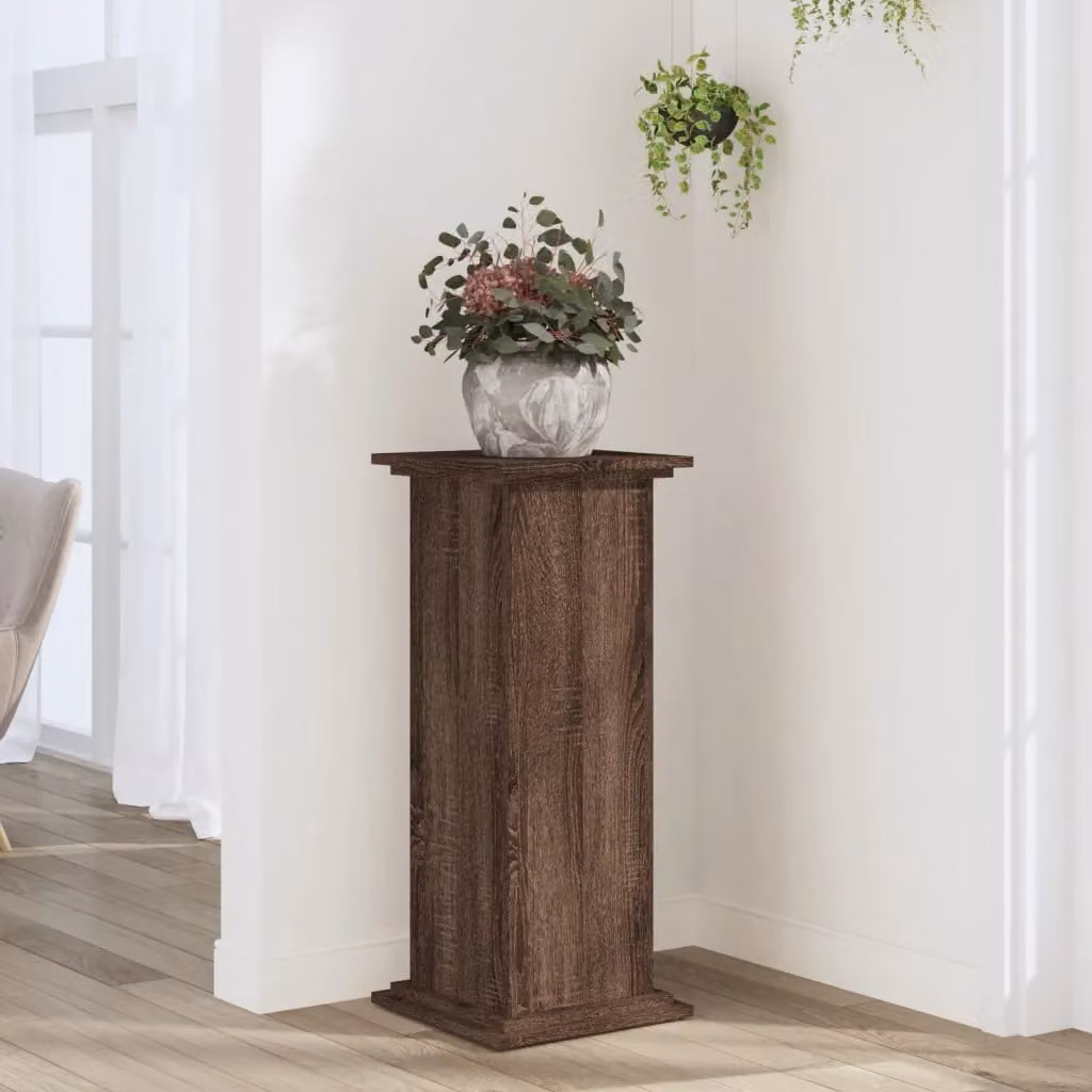 vidaXL Supporto per piante moderno in legno MDF, colore Rovere Marrone, L/P/H: 33 x 33 x 80 cm